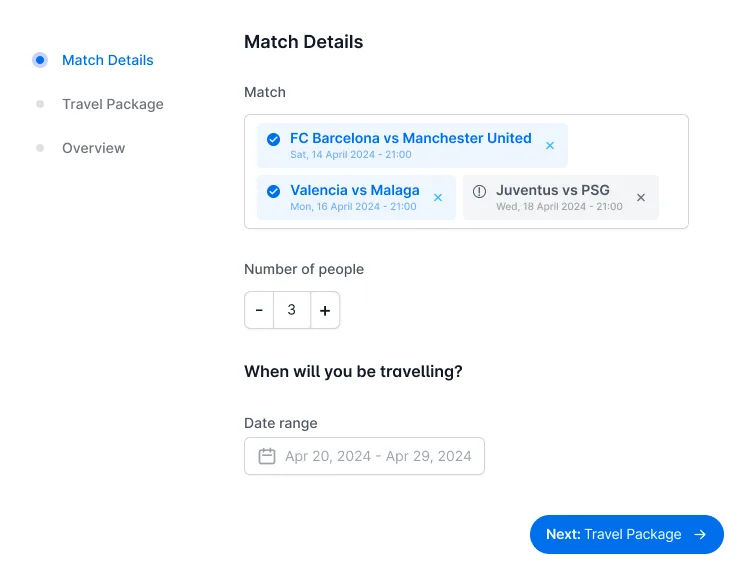 Quote request flow: Match details